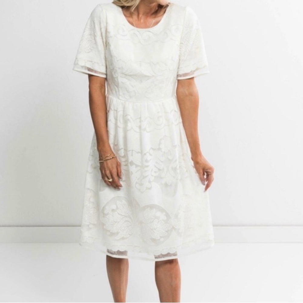 Stevie Hender cream beige women midi dress size small